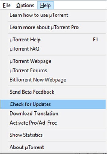 Check for updates for uTorrent app
