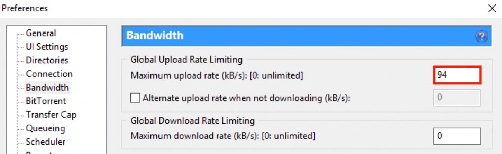 uTorrent Bandwidth option 2