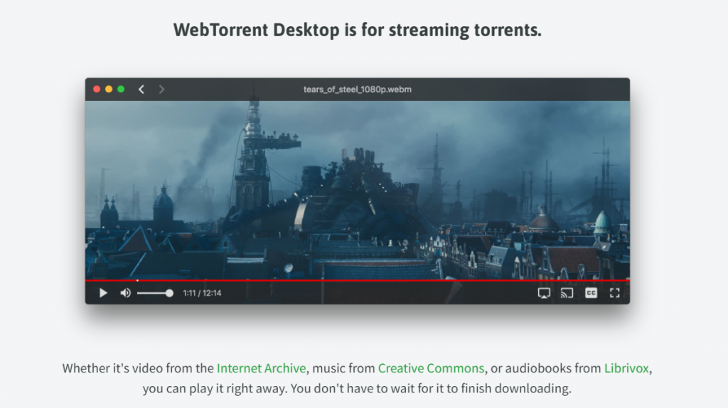Screenshot of WebTorrent's website.