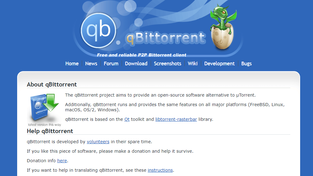 Screenshot of qBittorrent website