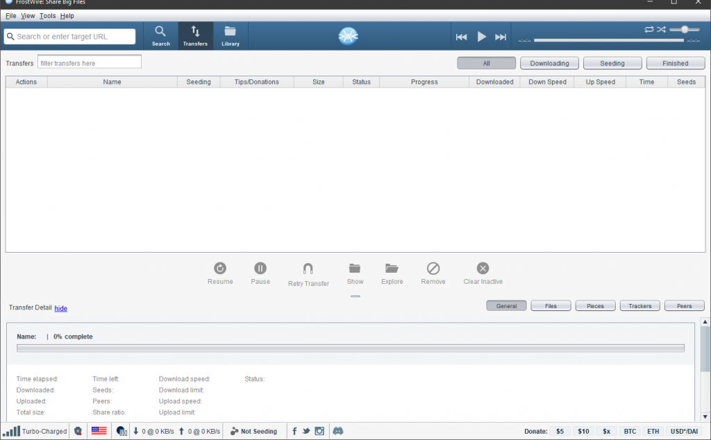 Screenshot of the FrostWire user interface