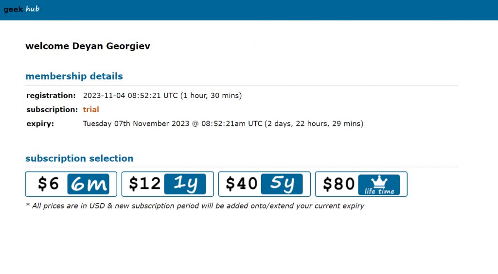 GeekHub NZBGeek pricing