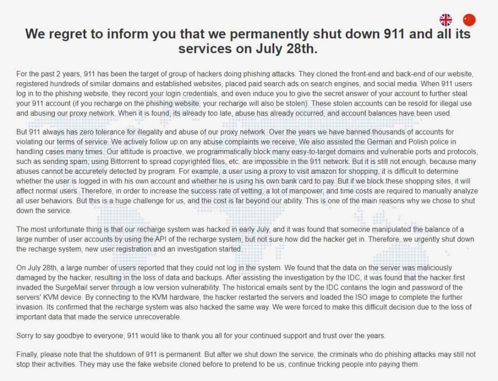 911.re shut down message