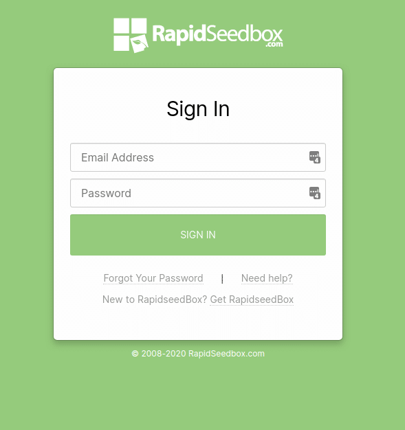 Sign in to Rapidseedbox
