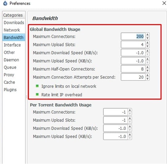 Configure global bandwidth usage