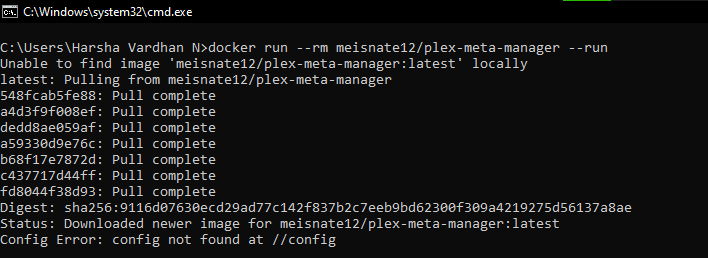 pulling Plex Meta Manager Docker image.