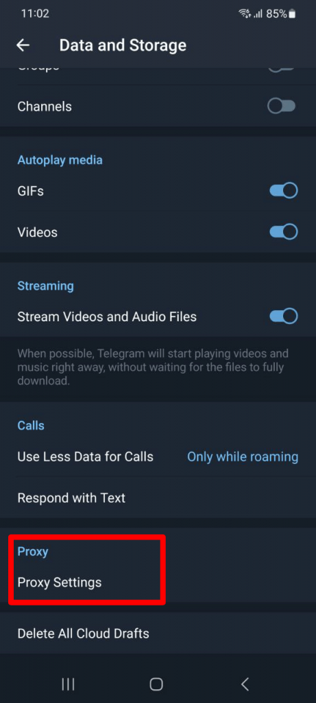 Proxy Settings - Using proxy on Telegram