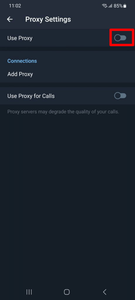 Using proxy on Telegram - Proxy Settings