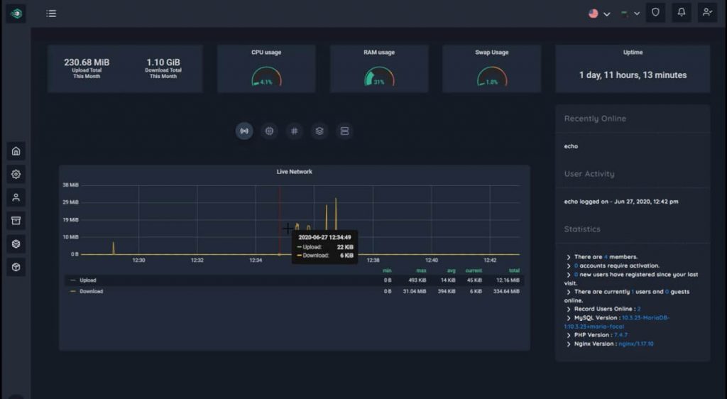 QuickBox dashboard