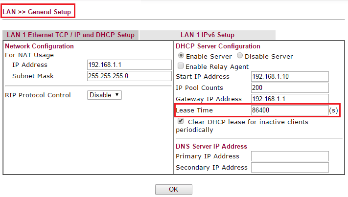 DHCP lease time settings