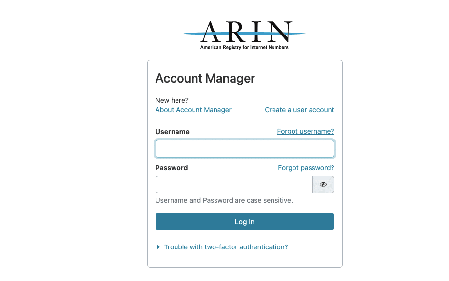 ARIN Online portal