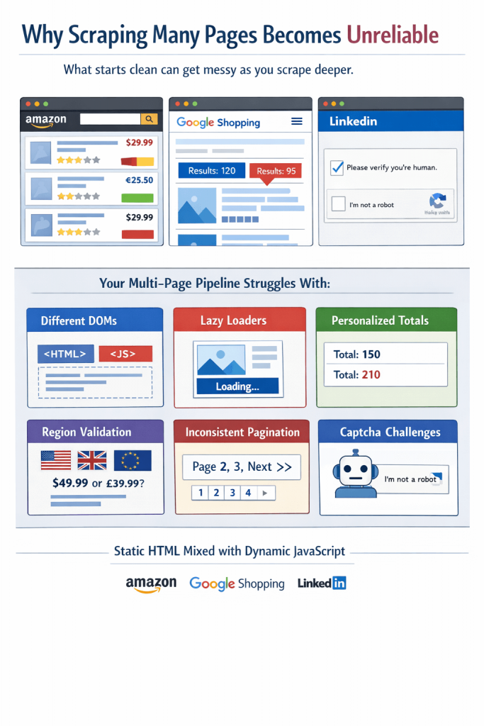 Why Scraping Many Pages Becomes Unreliable