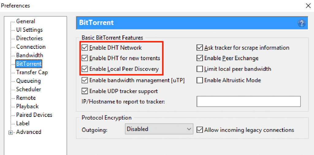 Configuração do protocolo BitTorrent