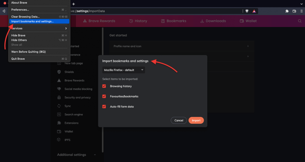 Brave Web Browser Importing
