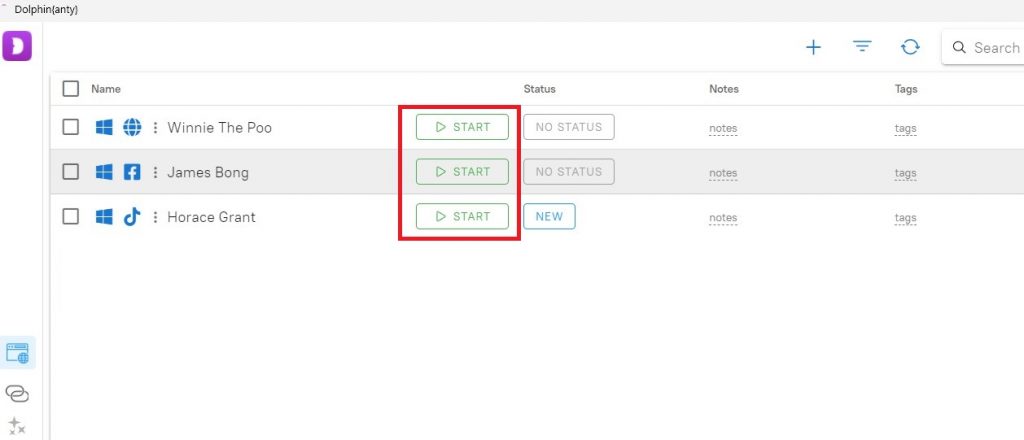 You will see a list of all the profiles you've created on the main display.