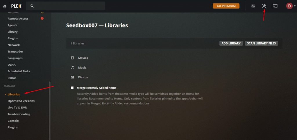 Managing a library in Plex Media Server.
