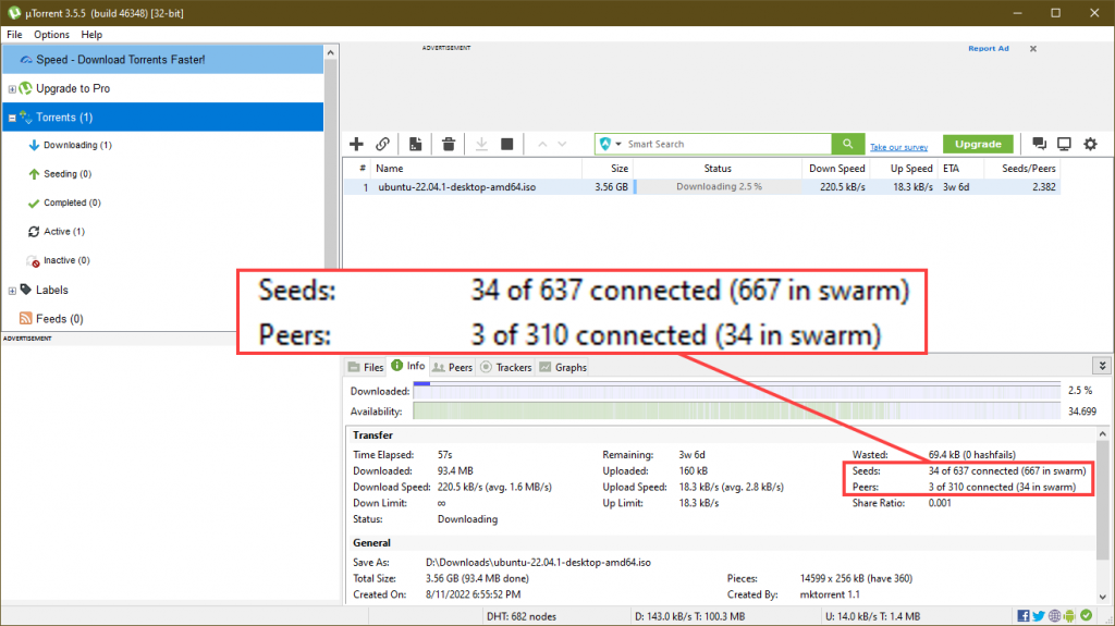 Screenshot of uTorrent interface showing a file downloading