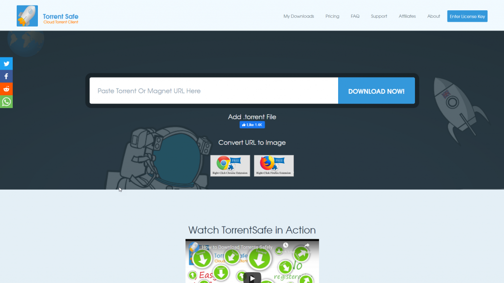 Screenshot of Torrent Safe web page