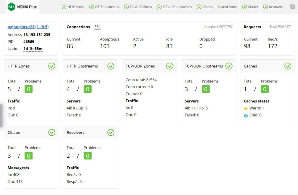 NGINX Plus includes a GUI and detailed activity monitoring.