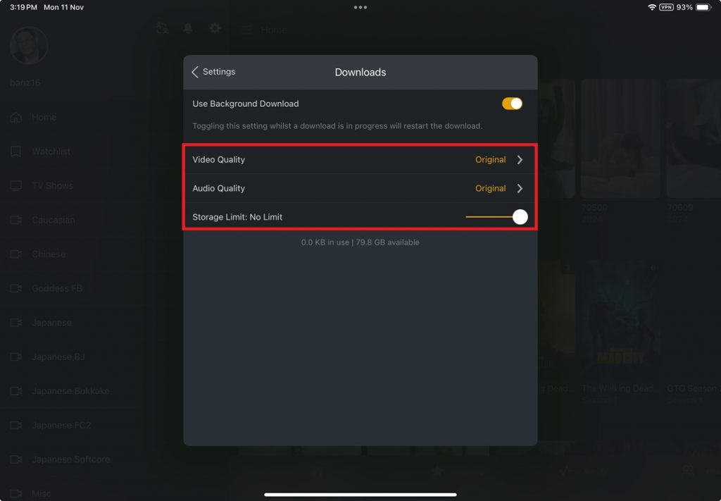 Some versions of the Plex app allow you to set a storage limit for downloads.