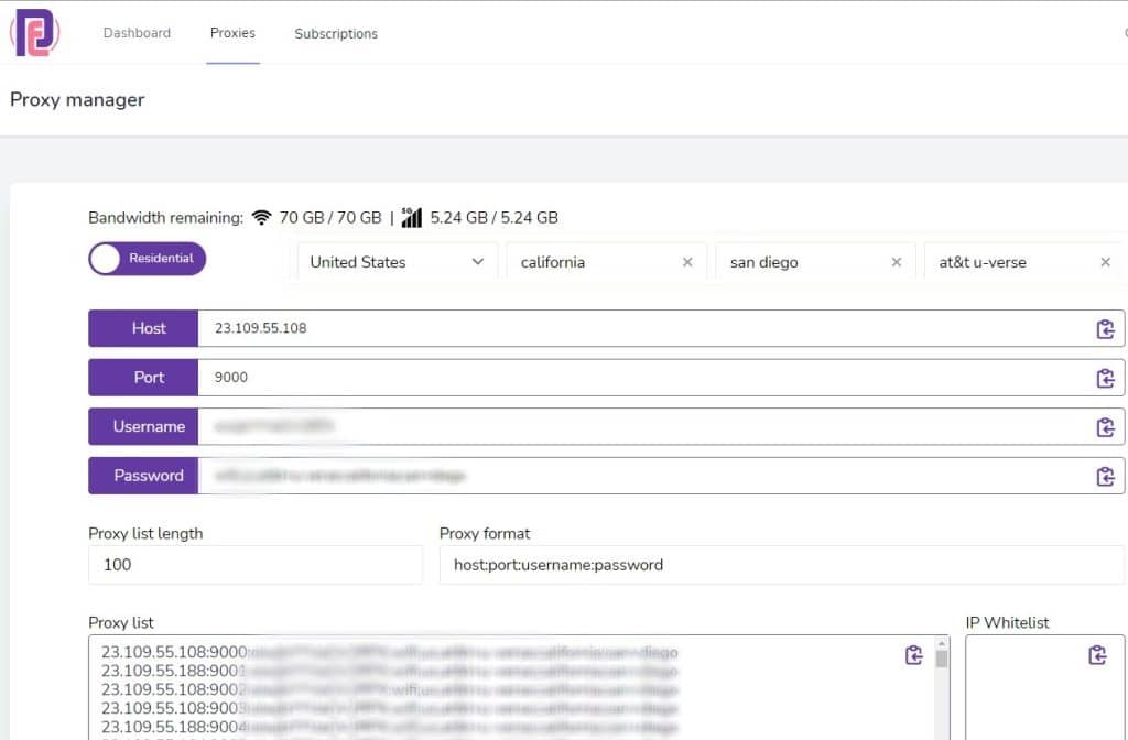 User dashboard at ProxyEmpire.