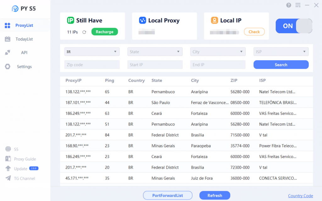 The dashboard at PYPROXY.