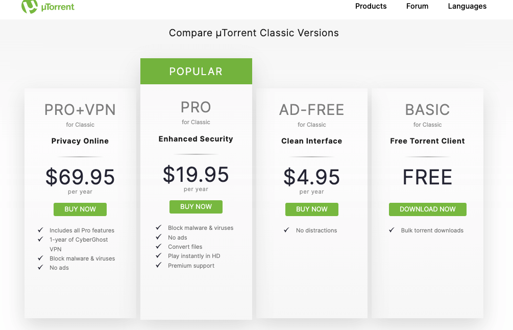 uTorrent pricing
