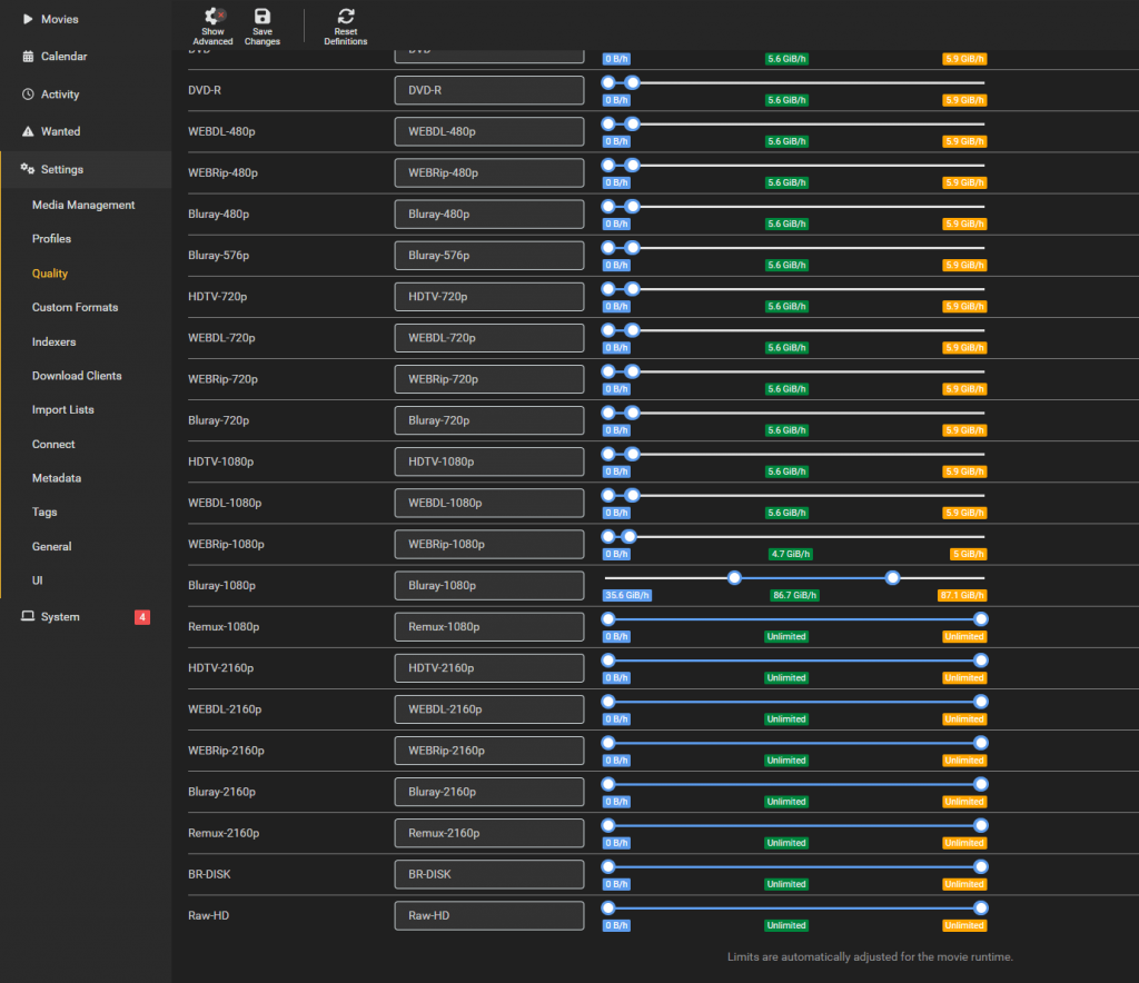 radarr quality profiles